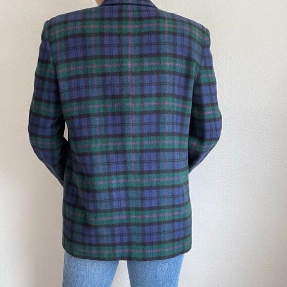 Vintage Womens 80s PBM Purple Green Camel Hair Double Breasted Blazer Plaid Sz M - Picture 7 of 12